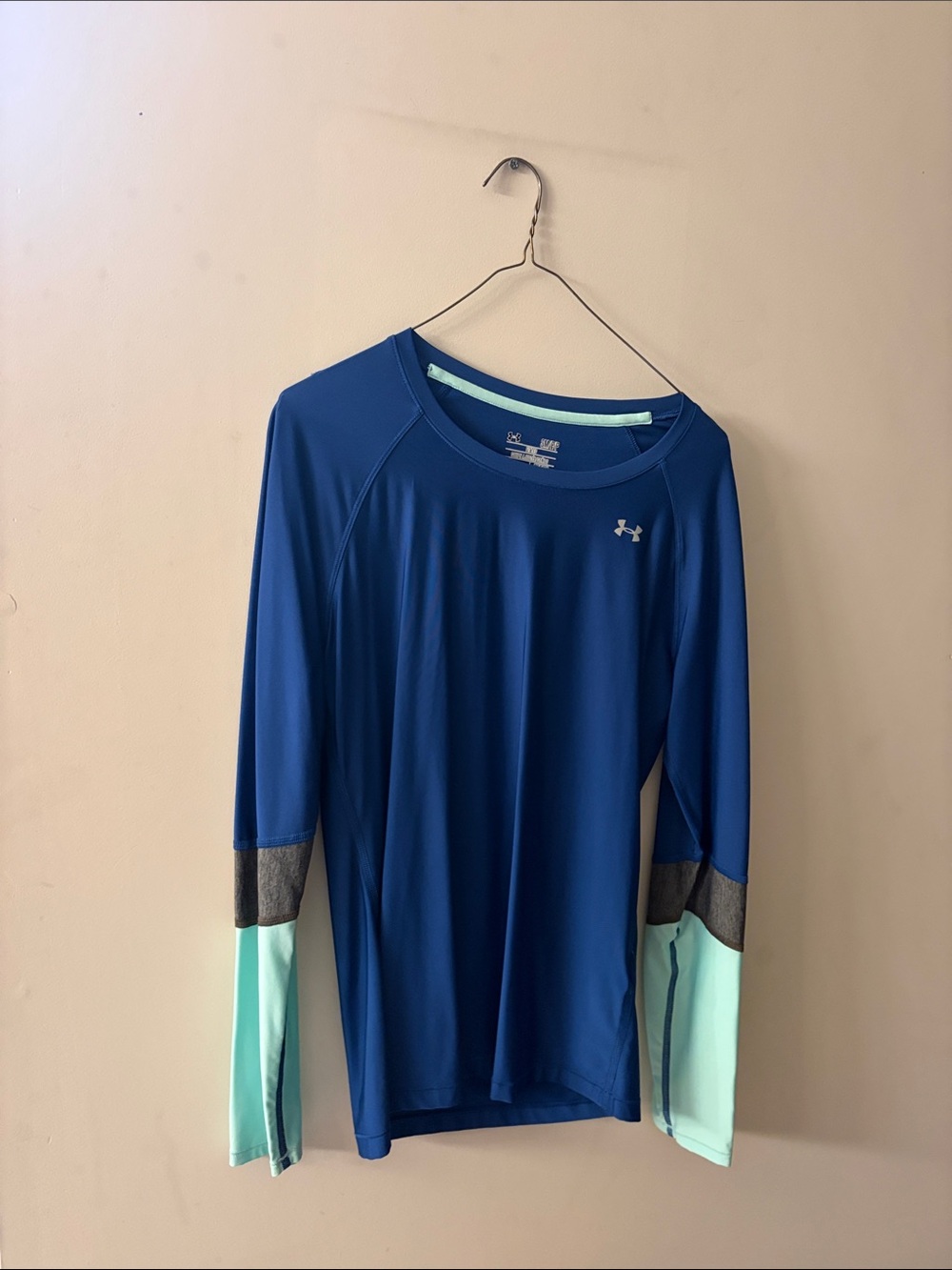 Under Armour Blue Long-Sleeve Athletic Top with Mint Sleeves